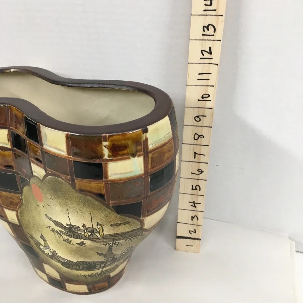 Vintage Japanese Hand Painted Dual Chamber Double Sided Vase